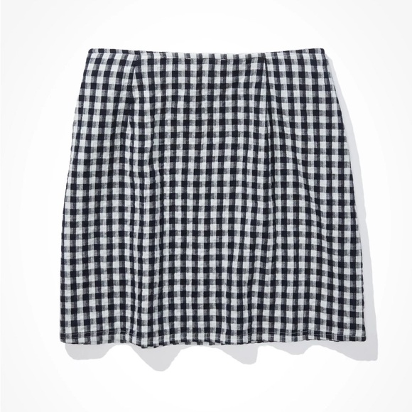 American Eagle Outfitters Dresses & Skirts - American Eagle Gingham Notched Mini Skirt Navy White Cotton Linen Size M